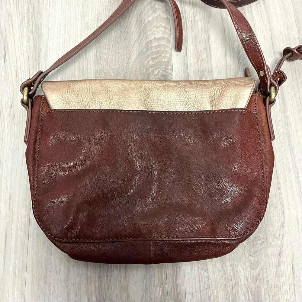 Fossil Purse Women’s Preston Brown & Gold‎ Leather Snap Fold-Over Flap Crossbody